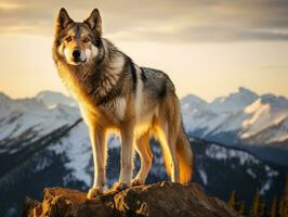 Majestic dog standing proudly on a mountain peak AI Generative photo