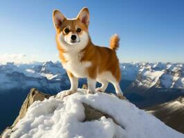 majestuoso perro en pie con orgullo en un montaña pico ai generativo foto