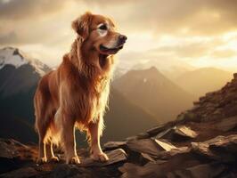 majestuoso perro en pie con orgullo en un montaña pico ai generativo foto