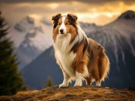 Majestic dog standing proudly on a mountain peak AI Generative photo