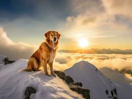 Majestic dog standing proudly on a mountain peak AI Generative photo