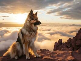 Majestic dog standing proudly on a mountain peak AI Generative photo