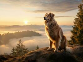 majestuoso perro en pie con orgullo en un montaña pico ai generativo foto