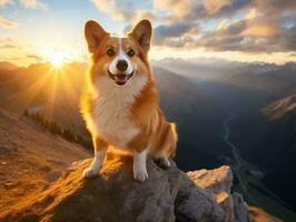 Majestic dog standing proudly on a mountain peak AI Generative photo