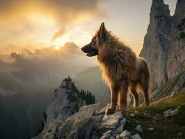 Majestic dog standing proudly on a mountain peak AI Generative photo