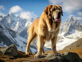 Majestic dog standing proudly on a mountain peak AI Generative photo