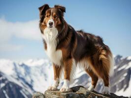 Majestic dog standing proudly on a mountain peak AI Generative photo