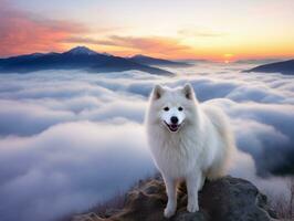 Majestic dog standing proudly on a mountain peak AI Generative photo