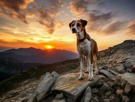 majestuoso perro en pie con orgullo en un montaña pico ai generativo foto