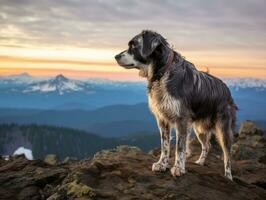 majestuoso perro en pie con orgullo en un montaña pico ai generativo foto