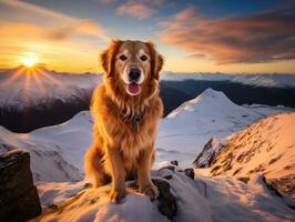 Majestic dog standing proudly on a mountain peak AI Generative photo