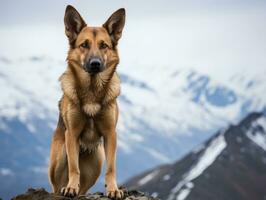 Majestic dog standing proudly on a mountain peak AI Generative photo