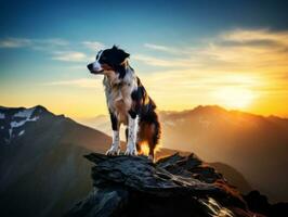 Majestic dog standing proudly on a mountain peak AI Generative photo