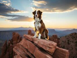 majestuoso perro en pie con orgullo en un montaña pico ai generativo foto