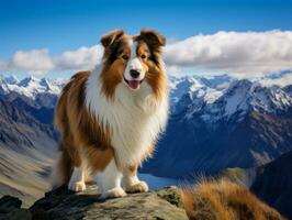 Majestic dog standing proudly on a mountain peak AI Generative photo