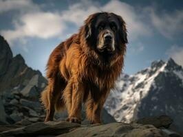 Majestic dog standing proudly on a mountain peak AI Generative photo