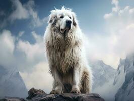 Majestic dog standing proudly on a mountain peak AI Generative photo