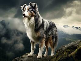 Majestic dog standing proudly on a mountain peak AI Generative photo