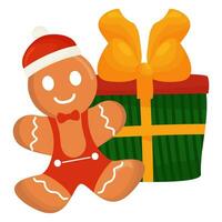 Vector merry Christmas with gingerbread cookies and christmas gifts