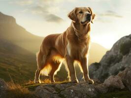 Majestic dog standing proudly on a mountain peak AI Generative photo
