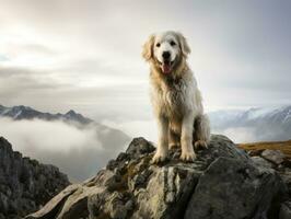 Majestic dog standing proudly on a mountain peak AI Generative photo