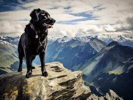 Majestic dog standing proudly on a mountain peak AI Generative photo