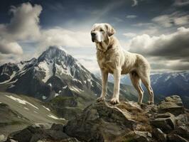 Majestic dog standing proudly on a mountain peak AI Generative photo