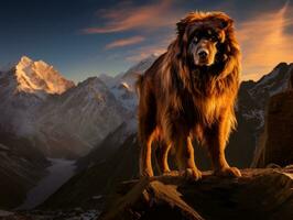 Majestic dog standing proudly on a mountain peak AI Generative photo