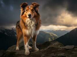 Majestic dog standing proudly on a mountain peak AI Generative photo