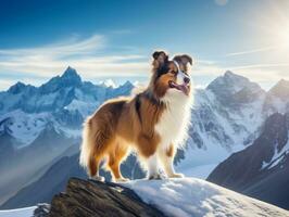Majestic dog standing proudly on a mountain peak AI Generative photo