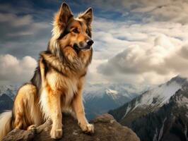 majestuoso perro en pie con orgullo en un montaña pico ai generativo foto