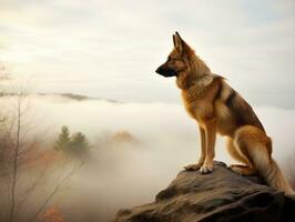 Majestic dog standing proudly on a mountain peak AI Generative photo