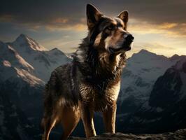 Majestic dog standing proudly on a mountain peak AI Generative photo