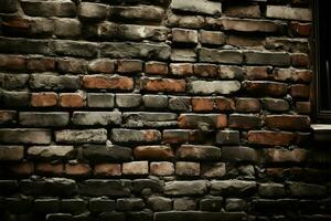 Stone material weathers old bricks, creating a textured wall AI Generated photo