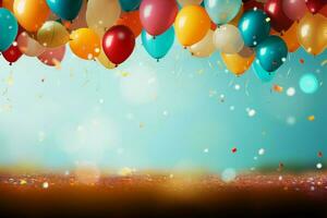 Lively balloons against a textured confetti background in bright colors AI Generated photo