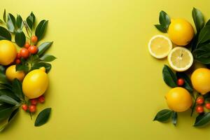 Grassy minimalism with lemon frames on a vibrant matte background AI Generated photo