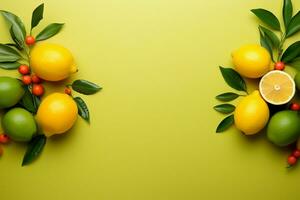 Minimalist lemon frames on a grassy matte background, vibrant simplicity AI Generated photo