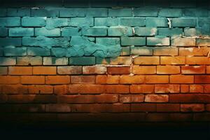 Modern colors enhance a grunge brick wall with textured charm AI Generated photo
