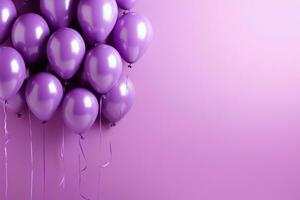 coordinado púrpura globos, fondo, y bandera, diseñado para tu texto ai generado foto