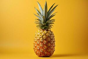 Golden hued pineapple, soft yellow backdrop, ideal for text placement AI Generated photo