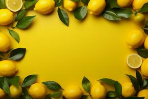 Lemon frames minimalism, soft yellow backdrop, and vibrant citrus touch AI Generated photo