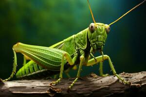 Graceful grasshopper rests on a textured leaf, perfect for text AI Generated photo