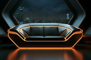 Modern style futuristic sofa with space for text and high tech background AI Generated photo