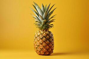 Golden pineapple on a soft yellow background exuding warmth and sweetness, perfect for text AI Generated photo