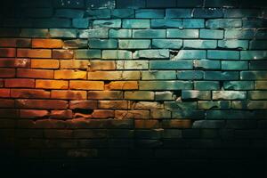 Grunge meets modern with a textured brick wall in vibrant colors AI Generated photo