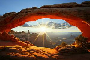 Canyonlands National Parks iconic Mesa Arch against Utahs nature AI Generated photo