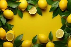 Lemon frames minimalism, soft yellow backdrop, and vibrant citrus touch AI Generated photo