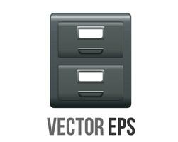 Vector office grey metal file cabinet icon with two drawers, handles and label holders