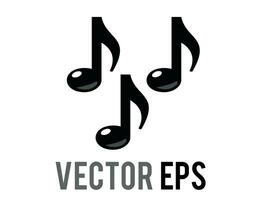 Vector black three eighth notes music note icon, represent music or singing