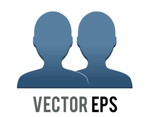 Vector dark blue silhouette heads of two people icon, represent users